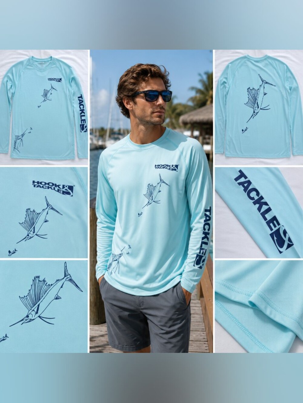 hook & tackle sailfish performance fishing shirt long sleeve upf blue m